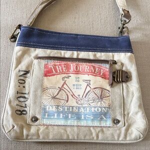 Canvas Crossbody Bag with Bicycle Print